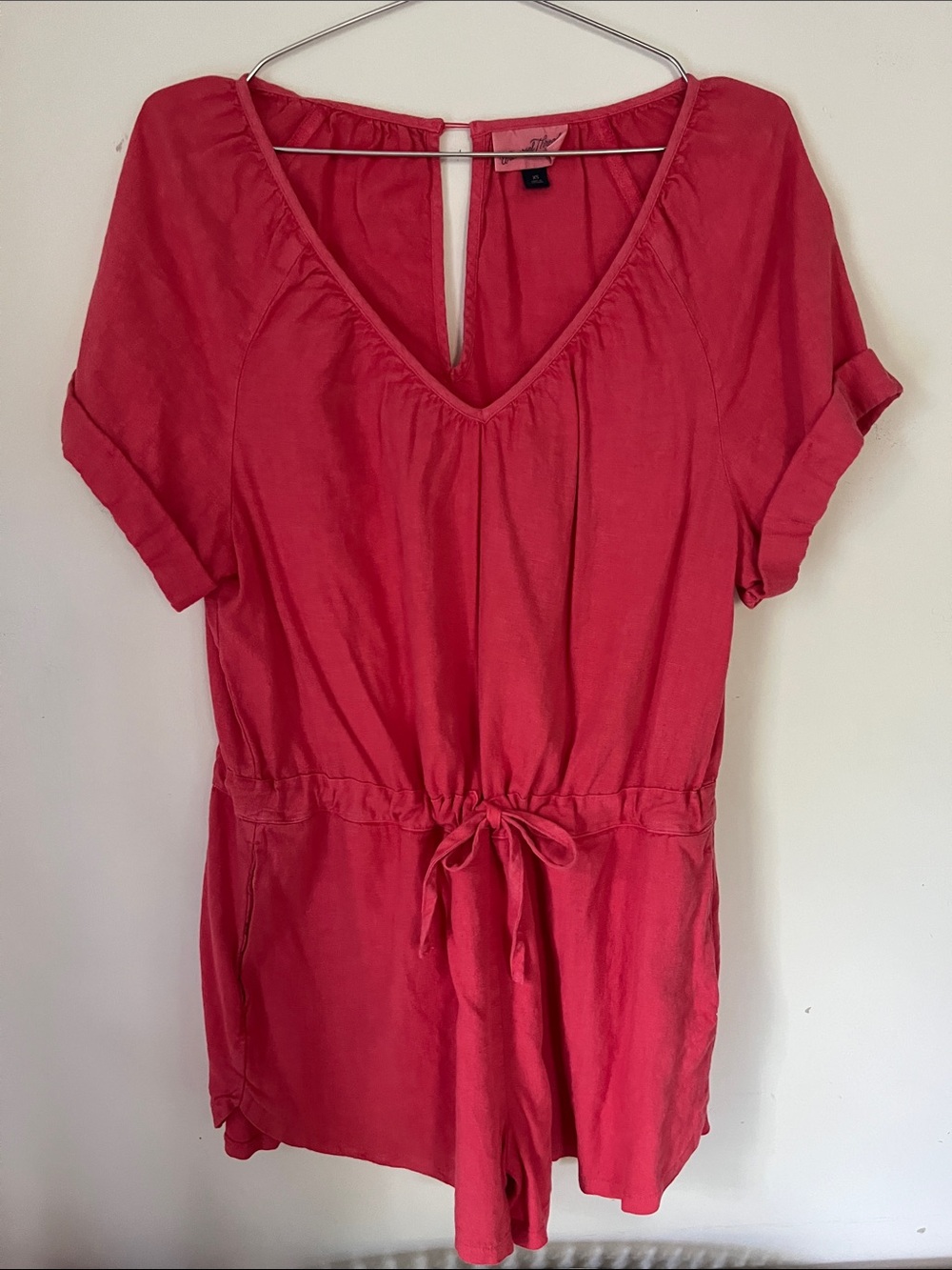 Universal Thread Coral Pink Drawstring V-Neck Romper
